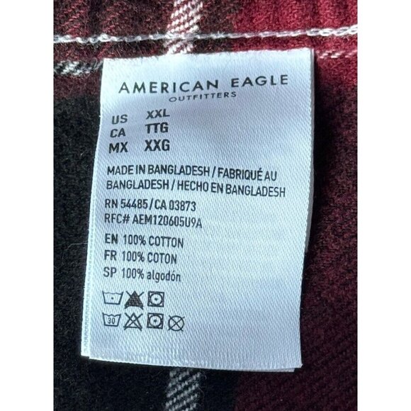 American Eagle Men's Sz XXL Red White Black Plaid Flannel Button Up Shirt - Picture 6 of 8